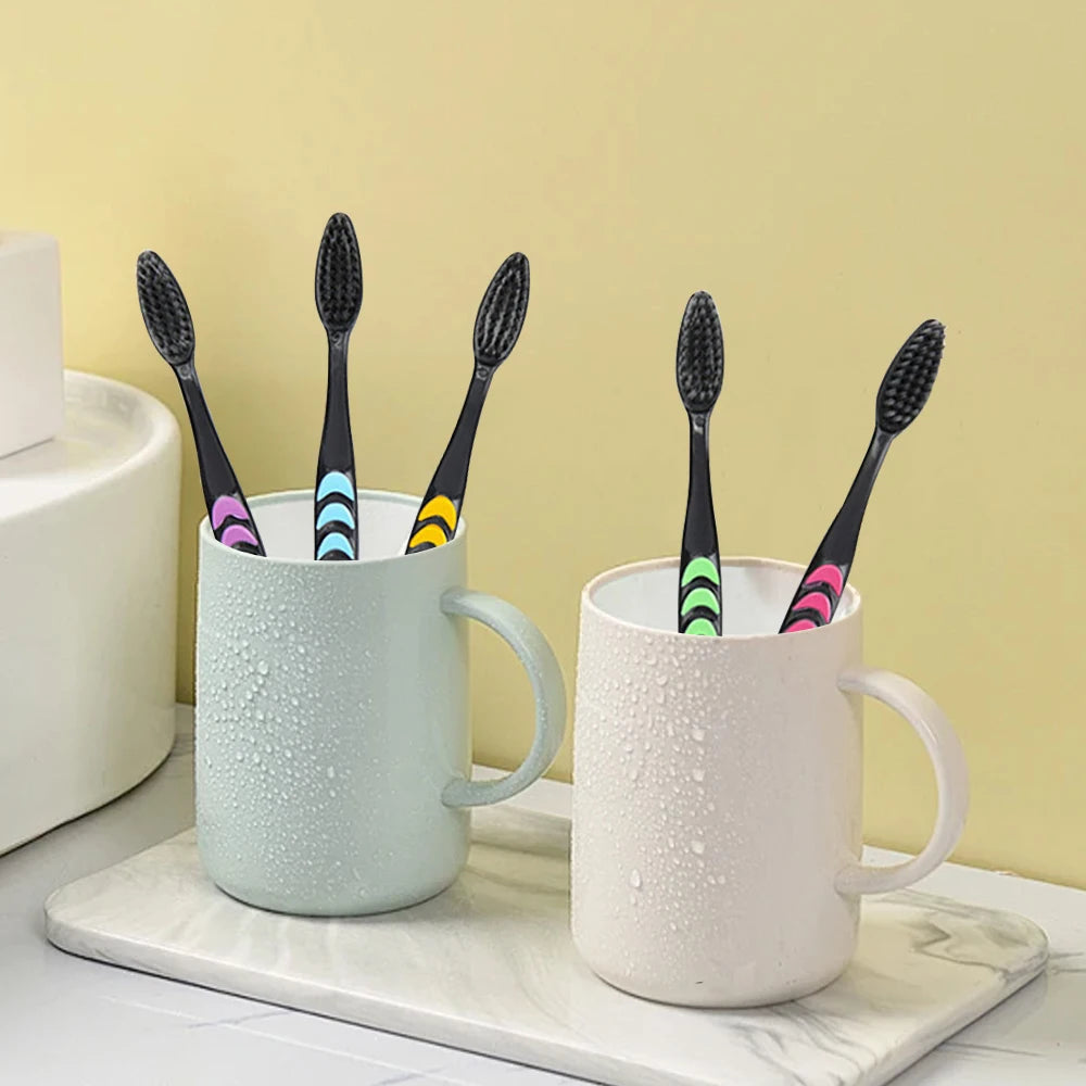10 Pieces Packed Toothbrush Deep Cleaning Soft Bristle Bamboo Charcoal Black Hair Ultra-Fine Health Teethbrush Oral Cleaning