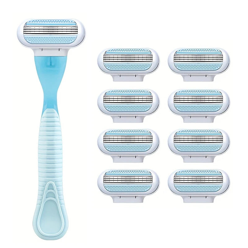 1 Handle + 4/8 Blade Women Safety Razor Blades Face/ Leg/ Armpit/ Bikini Beauty Hair Removal Shaving Compatible Venus Shaver