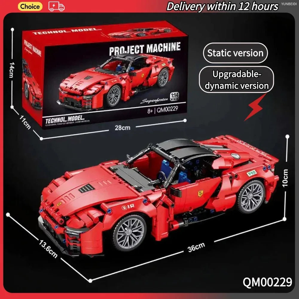 1:14 Racing Car Building Blocks Model Static Display&Dynamic RC Technical Assembly Car Adult Collecting for Kid's STEM Toys Gift