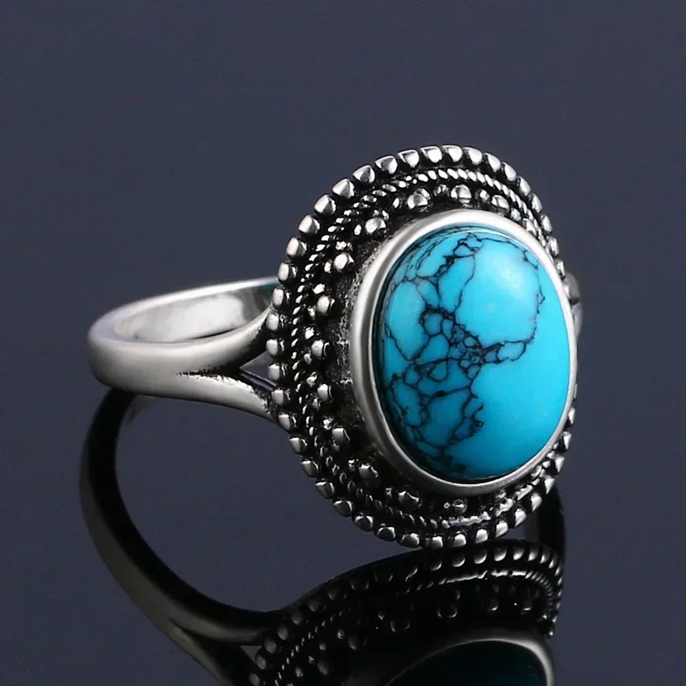S925 Sterling Silver Ring Vintage Ring Gemstone Ring Silver Fine Jewelry Natural Turquoise Rings