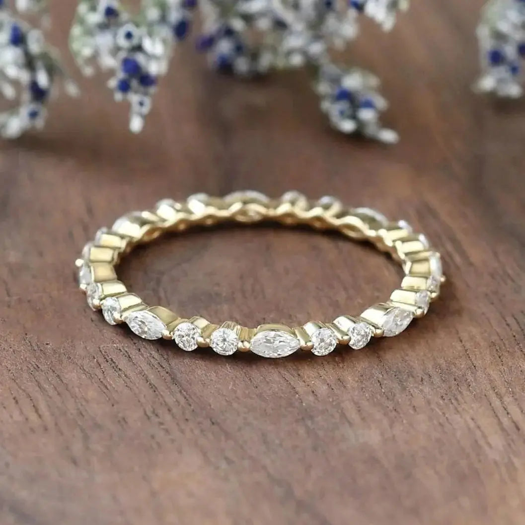 Silver S925 Full Eternity Band 14K Gold Plated Zircon Ring for Women Birthday Gift Wedding Rings Luxury Jewelry Accessories