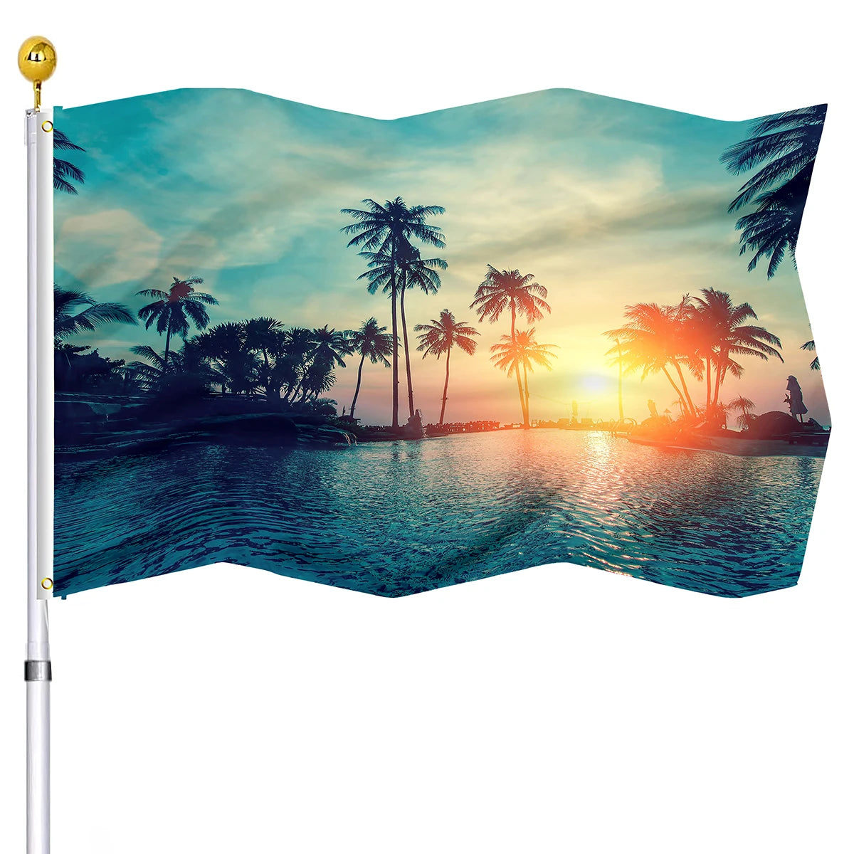 Summer Beach Holiday Decorative Flag Seaside Sunset Chairs Coconut Trees Flags House Indoor Outdoor Decor with Brass Grommets