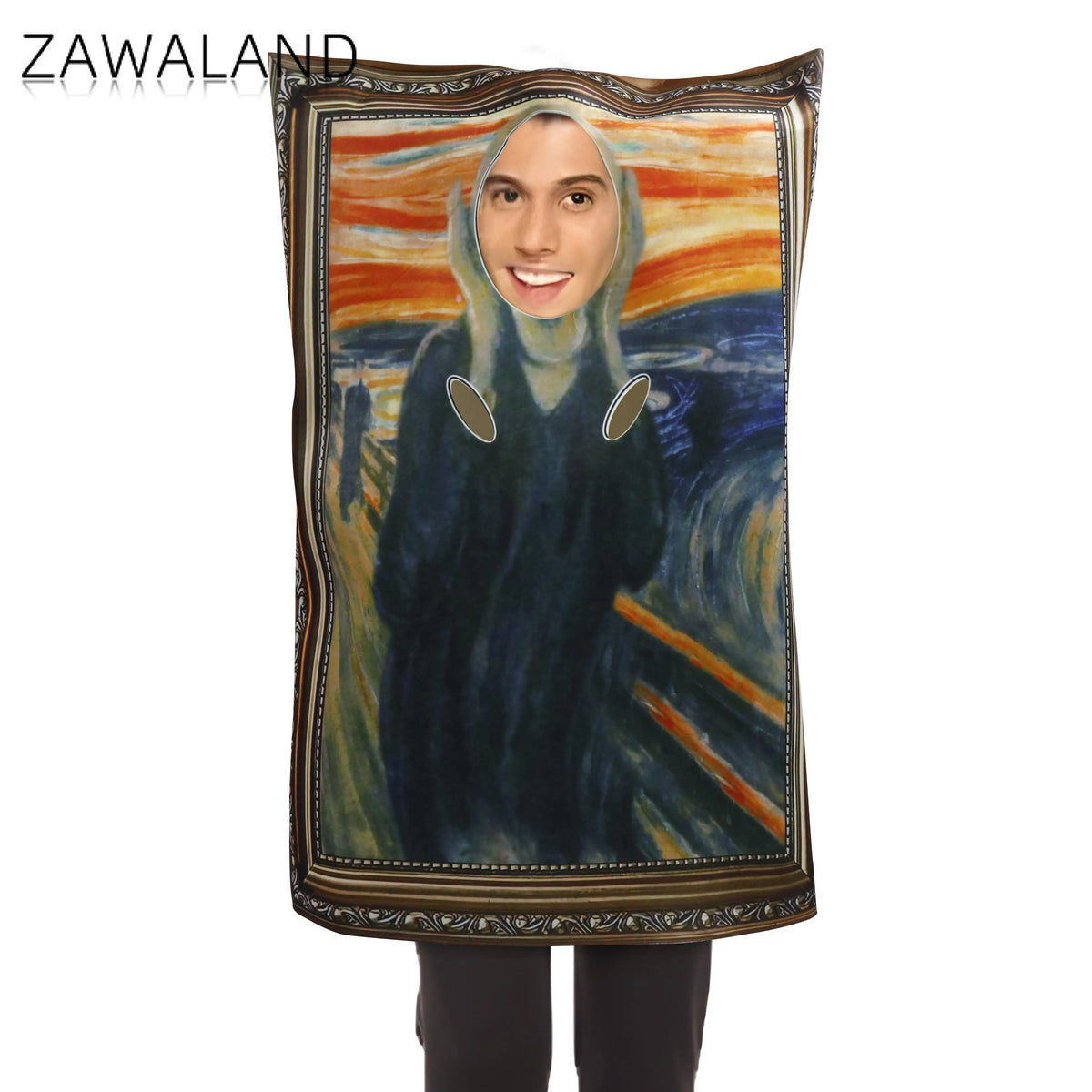 ZAWALAND Mona Lisa Costumes Adult Boy Girl Carnival Cosplay Jumpsuit Funny The Scream Mural Dress Up Purim Performance Clothes