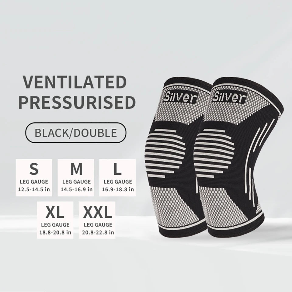 Knitted Knee Pads Elastic Compression Silver Fiber Silver Ion Tightly Wrapped Joint Pain Meniscus Injury Silicone Anti-slip