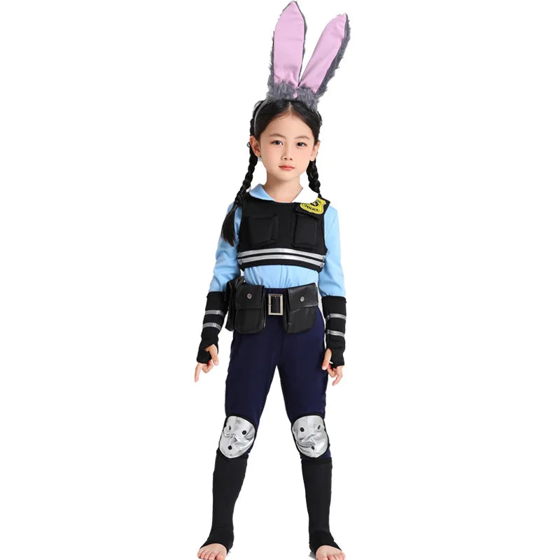 Kids Nick Judy Cosplay Fantasia Costume For Boys Girls Uniform Cute Headband Roleplay Outfits Halloween Carnival Suit