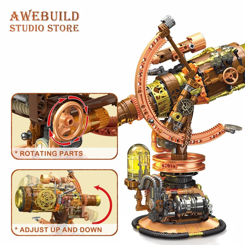 NEW Steampunk Telescope Model Building Blocks Model 797Pcs Retro Mecha MOC Bricks Assembly DIY Puzzle Toys STEM Gifts Home Decor