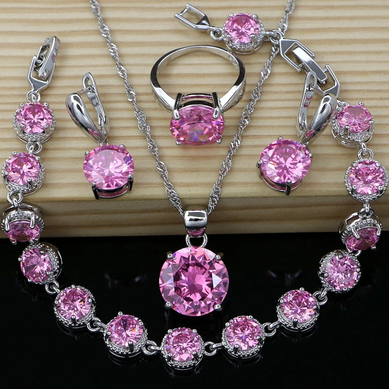Natural Flame Zircon Beads 925 Sterling Silver Jewelry Sets Wedding Accessories for Women Earrings Rings Bracelet Dropshipping