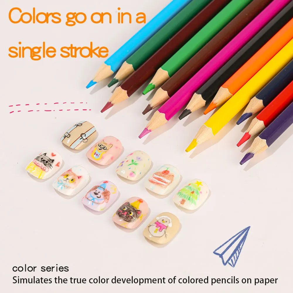 12 Colors Water-Soluble Nail Art Pencils Set Non-Fade DIY Drawing Pen for Nail Design Professional Nail Artist Painting Tools