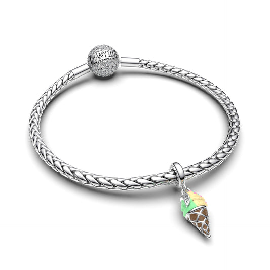 New S925 Sterling Silver Scoop Ice Cream Charms Pendant, DIY Beads for Original Bracelet Necklace Making Jewelry Gift for Women