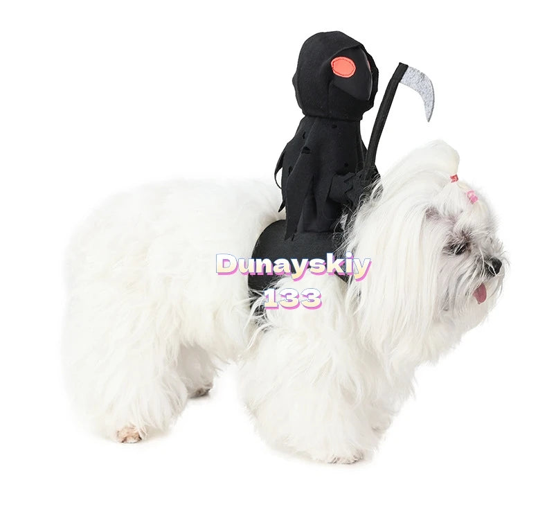Dark Harvest Knight Dog Costume Anime Cosplay Pet Halloween Riding Outfit Clothes Skeletons Dog Costumes for Medium Large Dogs﻿