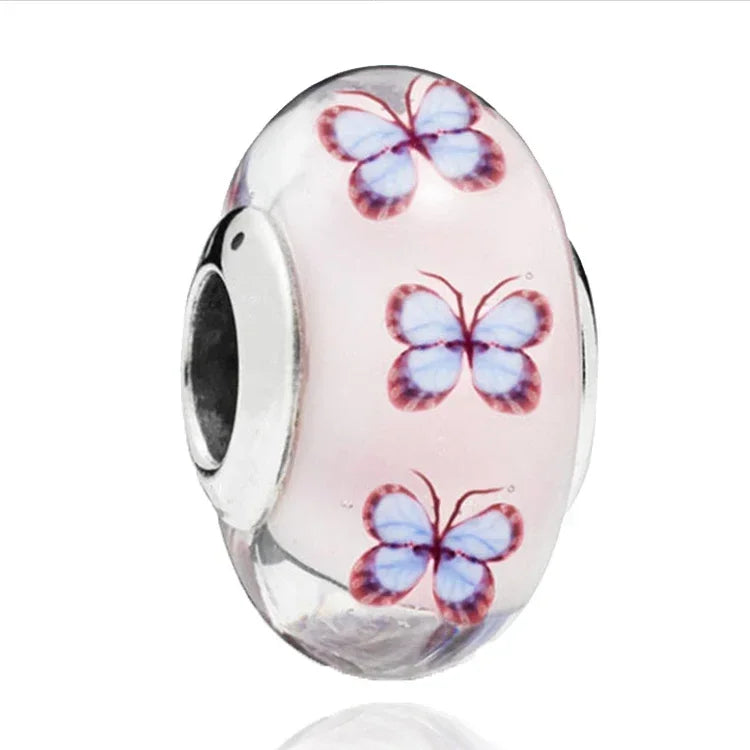 2025classic 925 Sterling Silver Colored Flower Leaf Cosmic Rainbow Murano Glass Charms Beads Fit DIY Bracelet Women Jewelry Gift