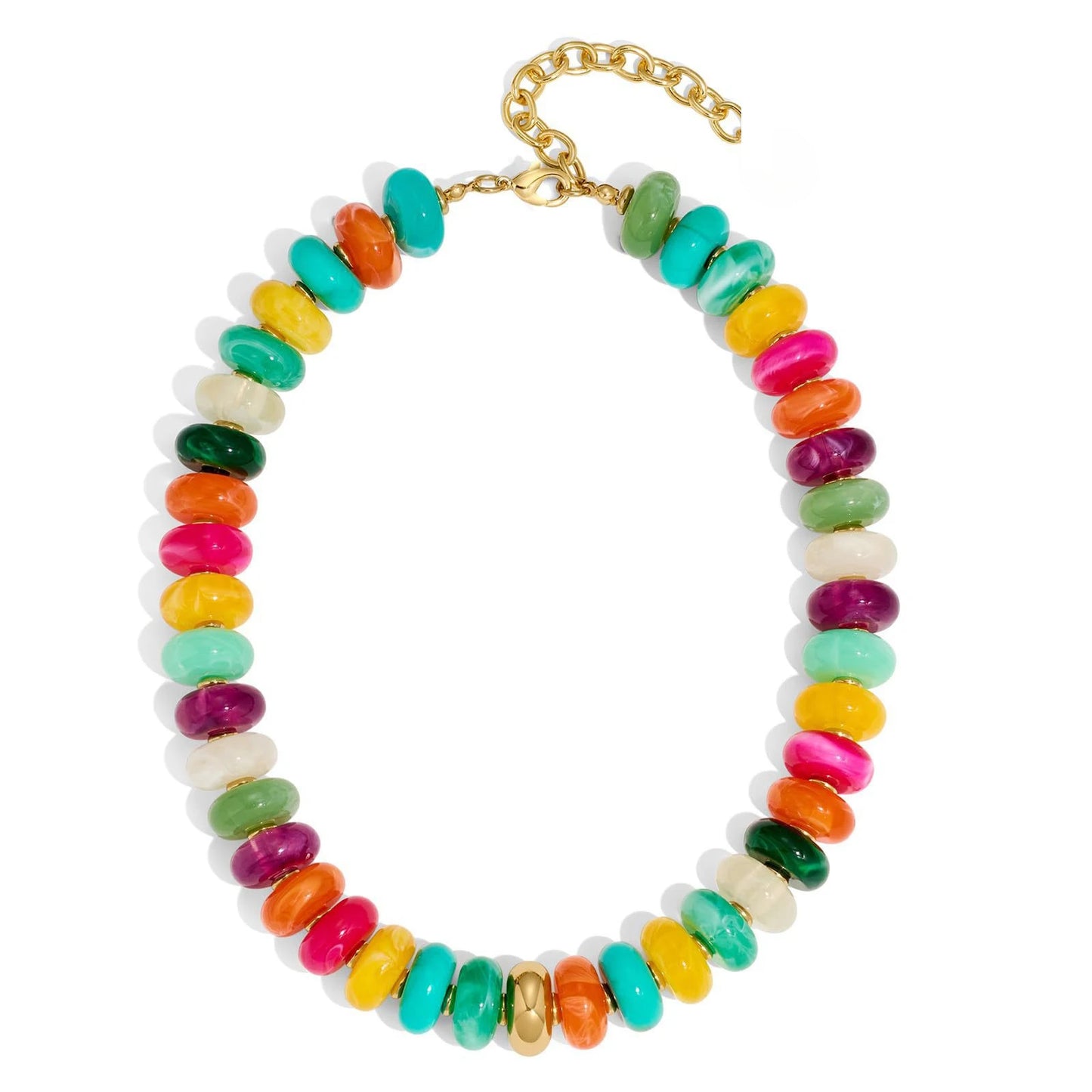 Chunky Colorful Beaded Choker Necklace Women Summer Trendy Round Resin Beads Chain Necklaces Statement Jewelry Gift for Vacation