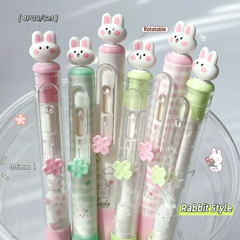 4PCS/Set Rabbit Style Gel Pen 0.5mm Quick Dry Black Pen Creative Gel Pen Set With Transparent Storage Bag Office Supplies