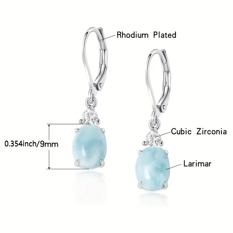 Luxury Natural Larimar Stone S925 Earrings Stud Sterling Silver Earring Crystal Jewelry for Women Mother's Day Gifts Accessories