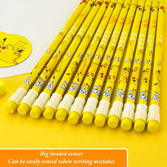 12pcs Pokemon Pikachu Pencil Set Kawaii Cute Stationery Kids Writing Pencils Student School Supplies Birthday Christmas Gift Box