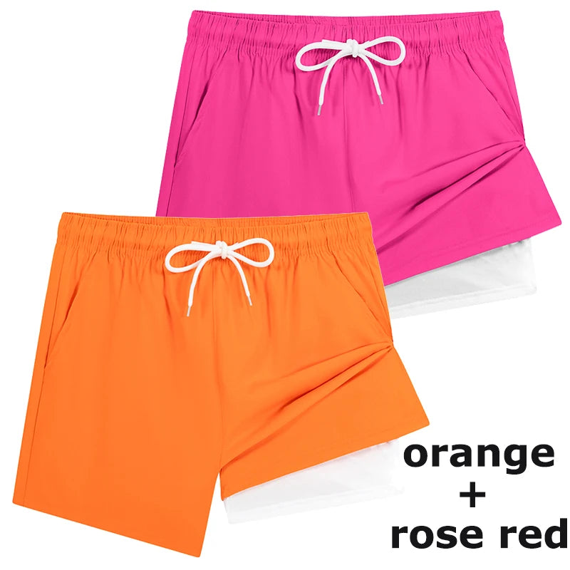 Mens Swim Trunks with Compression Liner Phone Pocket Summer Quick Dry Board Shorts Beach Shorts Swimwear Swimsuit Bathing Suits