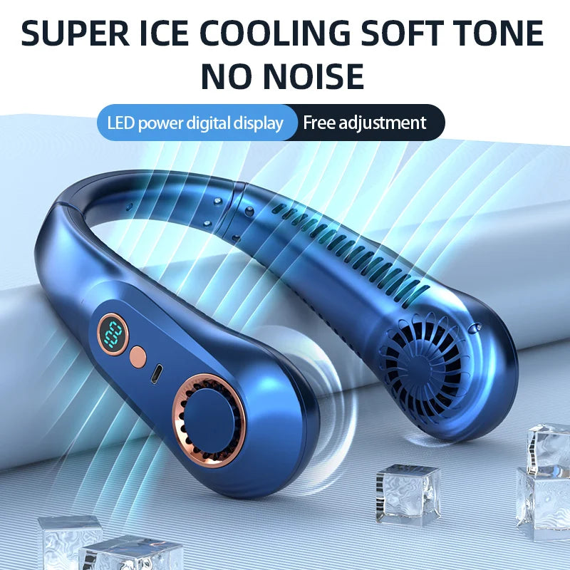 New Summer Portable Mini Hanging Neck Fan Bladeless Neckband Fan Digital Display Power Air Cooler USB Rechargeable Electric Fans