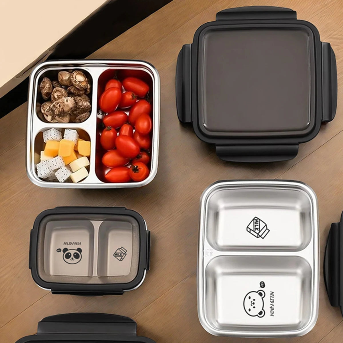 WORTHBUY 2/3 Grids 304 Stainless Steel Lunch Box Portable Leak-proof Food Container Large Capacity Bento Box For Students Adult