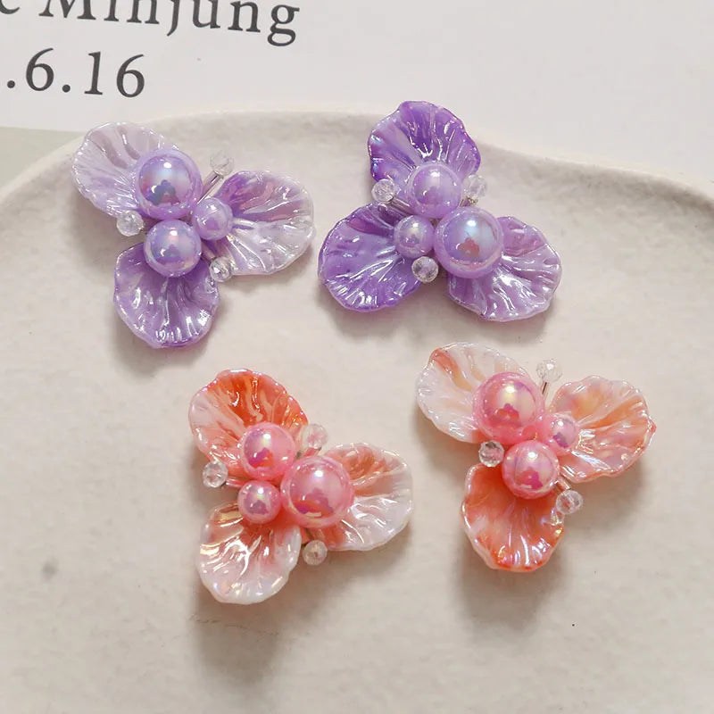 Shoe Decor 1 Piece Handcrafted Crystal Beaded Triple Petal Flower Iridescent DIY for Jelly Clog Sandals Princess Korean Style