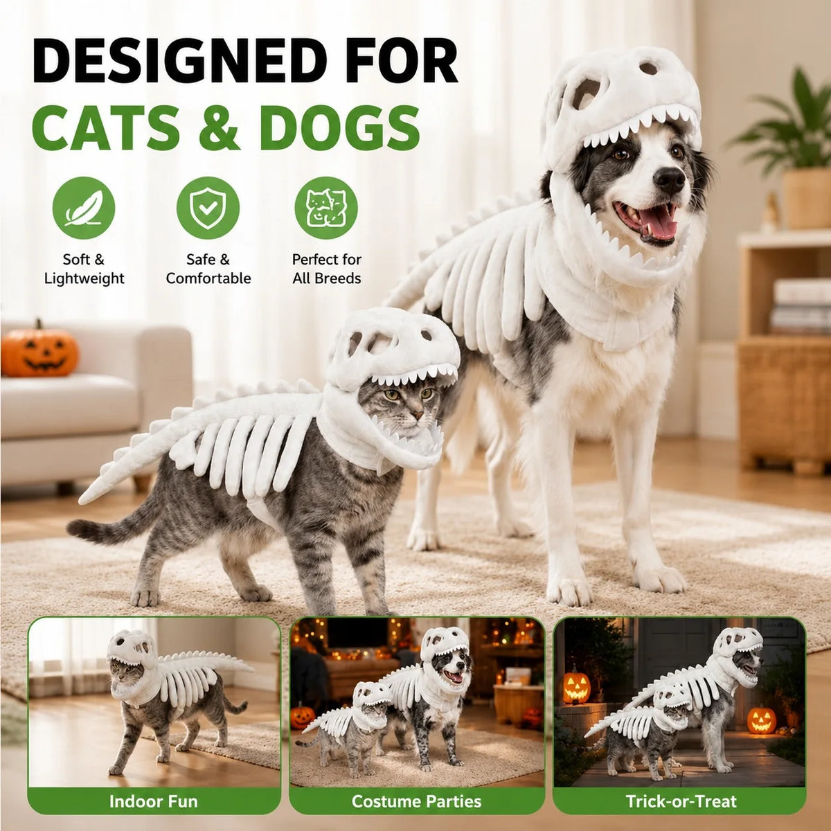 Dinosaur Skeleton Pet Costume for Dogs Cats Halloween Cosplay Outfit Funny Pet Clothes Party Dress Up Costume Puppy