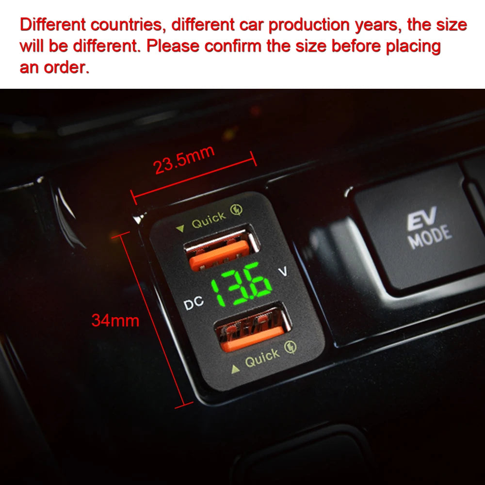 USB Chargers For Toyota Power Adapter Socket QC 3.0 LED Indicator Mobile Phone Charging Voltmeter Test Car Accessories 24V 12V
