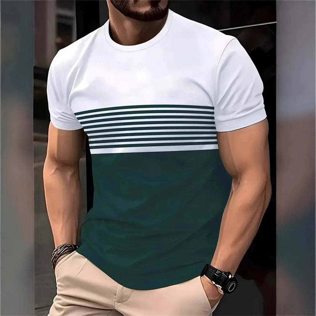 2025 Casual Striped T Shirt For Mens Short Sleeve Tops Oversized T-Shirts O-Neck Pullover Street Men's Shirts Tee Summer Apparel