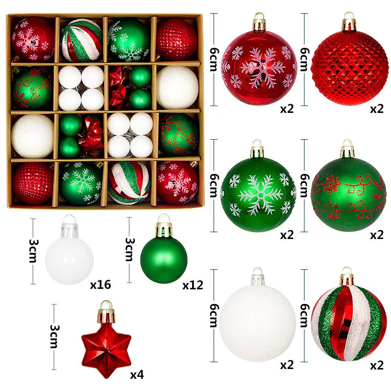 44Pcs 3/6CM Christmas Ball Merry Christmas Tree Topper Decoration for Home Decor Holiday New Year 2026 Navidad Gifts Supplies