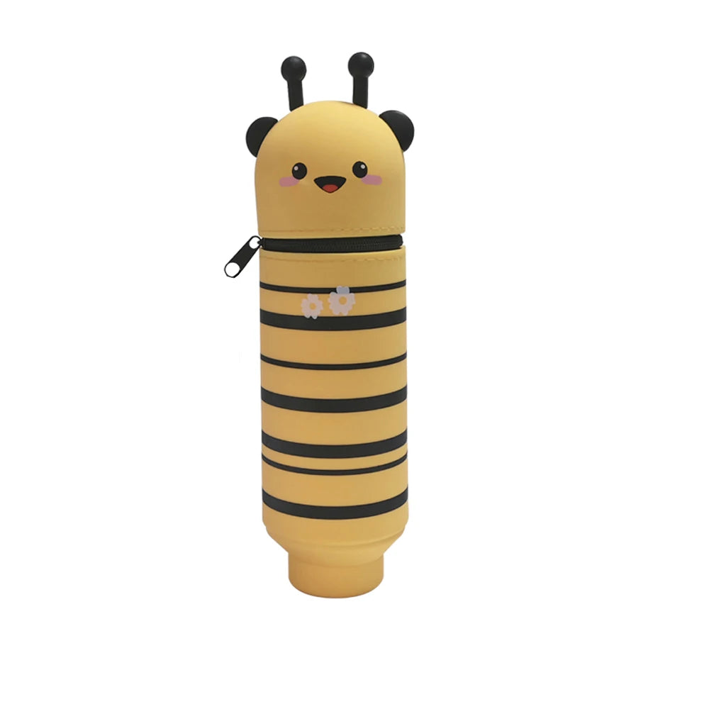 Silicone Cartoon Pencil Case with Zipper, Stand Up Organizer for Kids School Supplies
