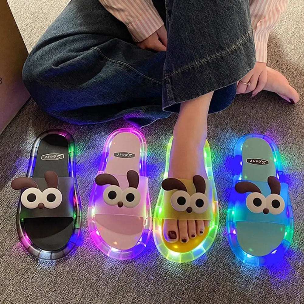 New PVC LED Light Up Slippers Cartoon Puppy Open Toe Luminous Sandals Non Slip Glowing Shoes Indoor Outdoor