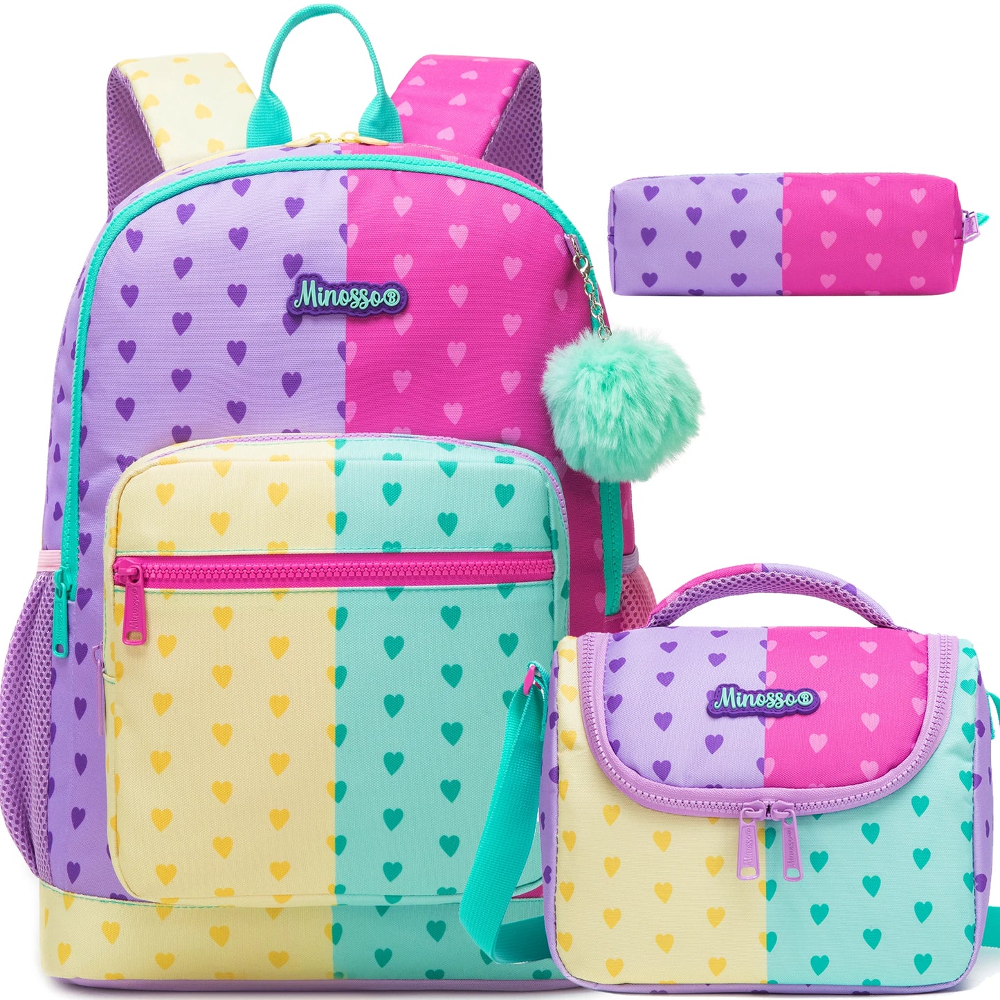 Cute Lightweight School Backpack for Girls 6-8, Kids Bookbag with Insulated Lunch Box, Elementary Daypack for K-3rd Grade