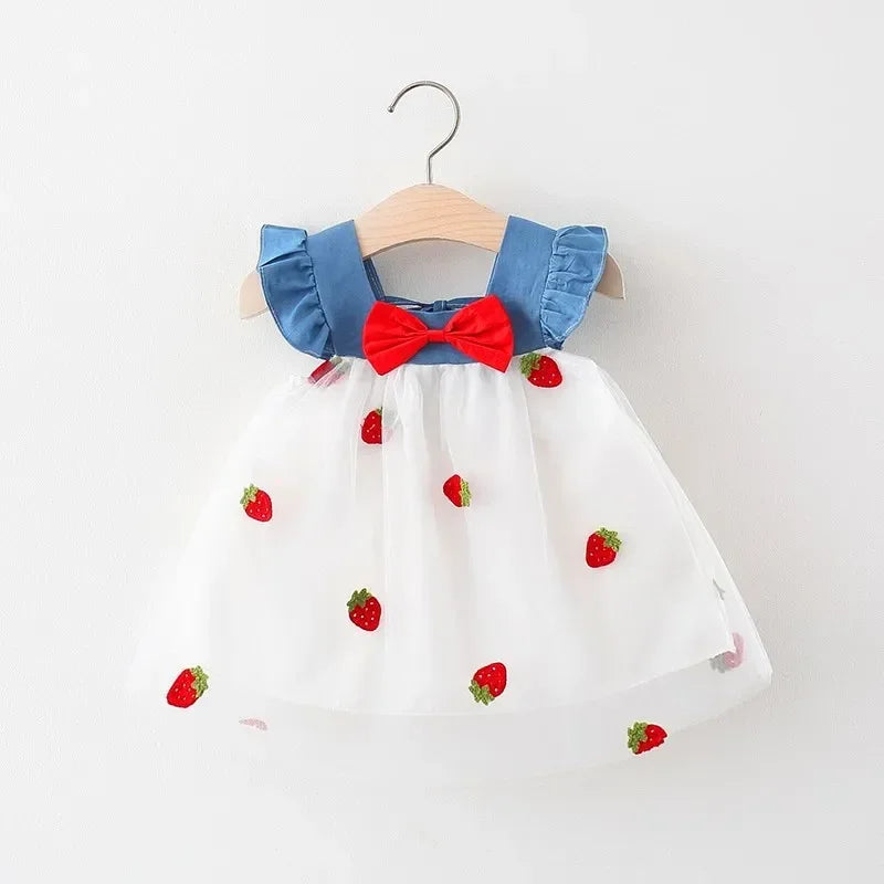 Baby Girl Dress Summer Cherry Mesh Girl's Dress Cute Beach Baby Dress Baby Girl Clothes