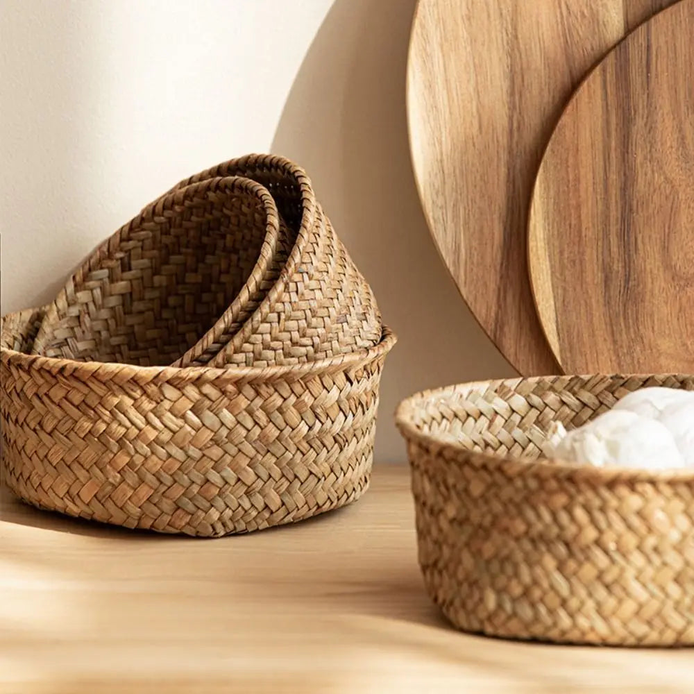 Imitation Rattan Rattan Storage Baskets Home Desktop Decoration Vegetable Fruit Kitchen Storage Basket Sundries Organizer