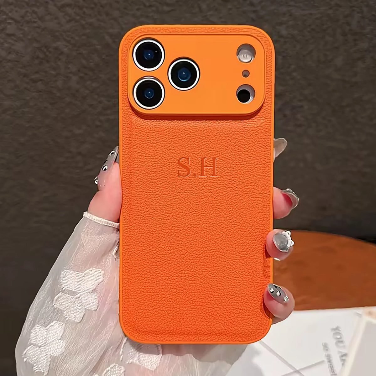 Personalized Luxury Customized Name 3D DIY Hot Engrave Faux Leather Phone Case For IPhone18 17 16 15 14 13 Pro Max Plus Air