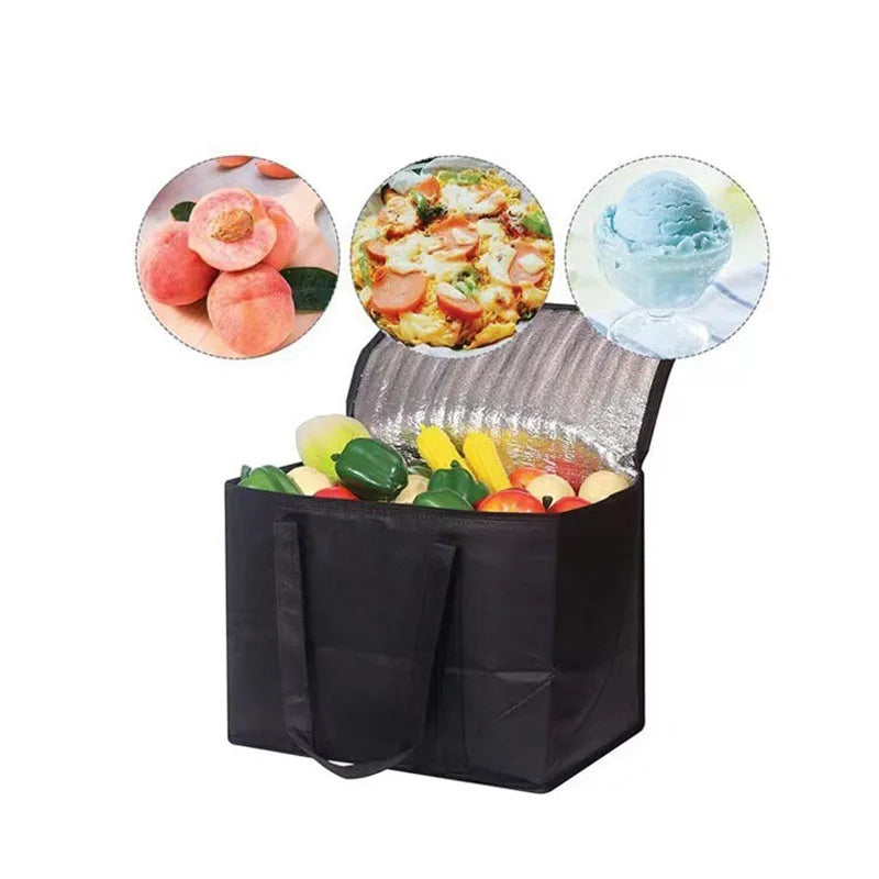 Large Capacity Insulated Grocery Bags Foldable Reusable Soft Cooler Bag Lightweight Hot Cold Takeout Food Delivery Bag NEW