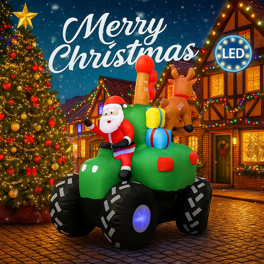 5.91FT Giant Outdoor Decoration Christmas Inflatable Model Truck Santa Monster Reindeer LED Lights Xmas Yard Lawn Party Ornament