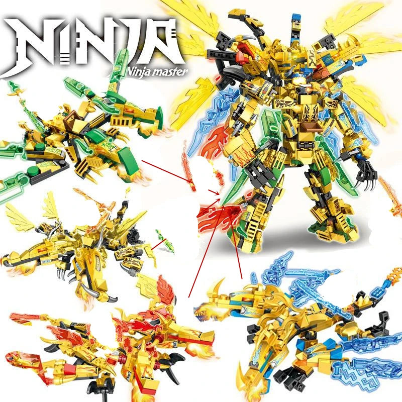 NEW 4in1 Series Golden Dark Bat Pterodactyl Dragon Season 15 Building Blocks Classic Model Sets Bricks Kids Kits