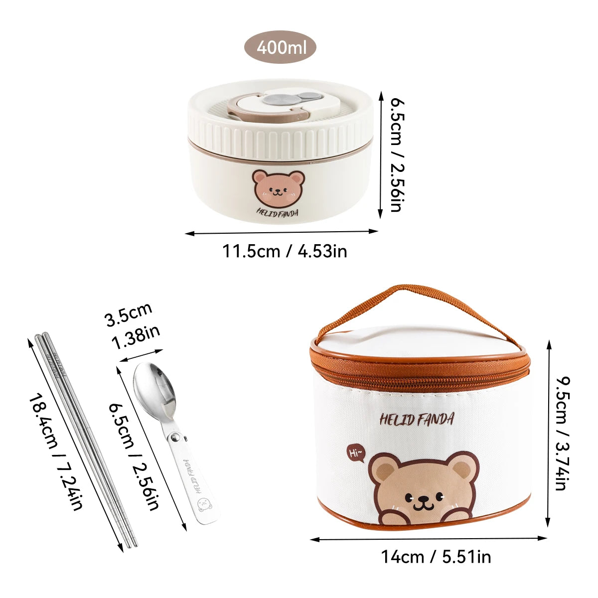 WORTHBUY Portable Cute Bear 304 Stainless Steel Insulated Bento Lunch Box Microwave Sealed Lunch Container For Kids  Students