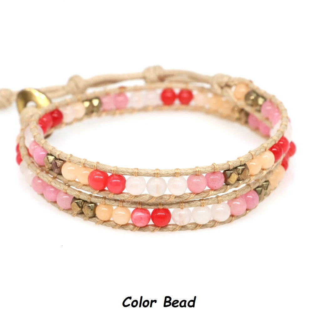 Natural Stone Bohemian Wrap Bead Bracelet Lapis Lazuli 2 Strands Multilayer Leather Rope Woven Bangle For Women Men Jewelry Gift