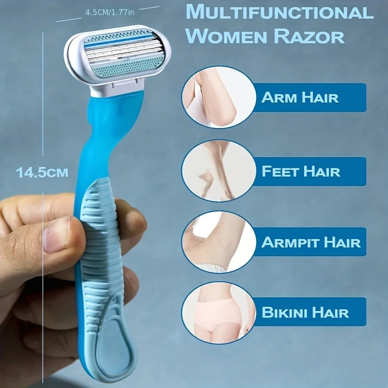 1 Handle + 4/8 Blade Women Safety Razor Blades Face/ Leg/ Armpit/ Bikini Beauty Hair Removal Shaving Compatible Venus Shaver