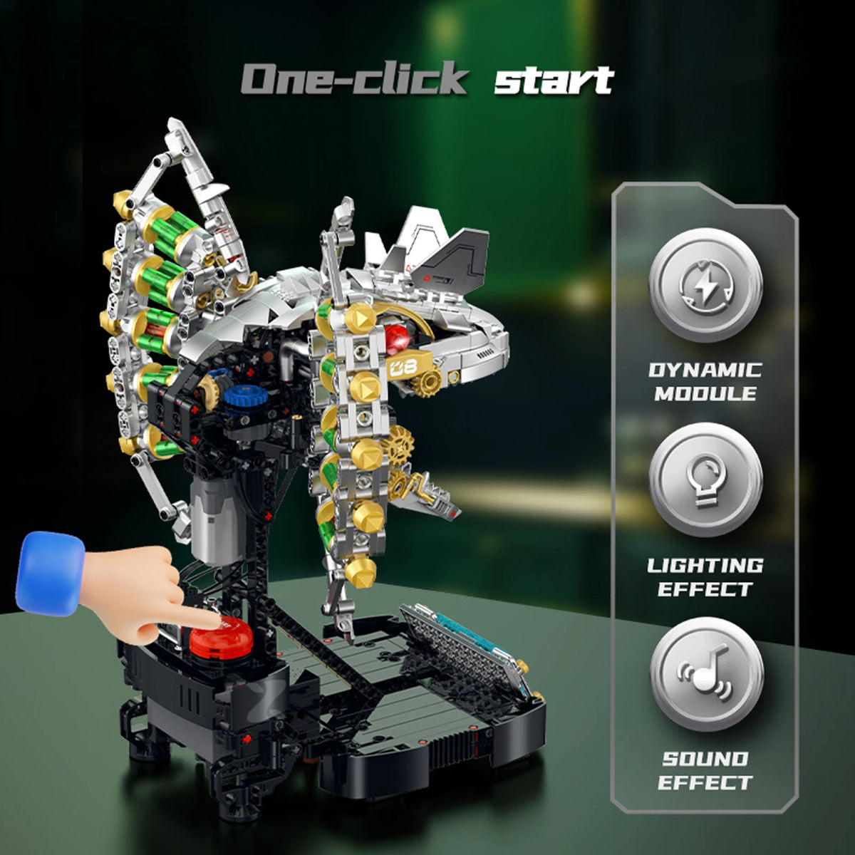 953PCS Dilophosaurus Mechanical Skull Model Kit Small Particle Assembly Blocks Electric Version Dinosaur Robot Toy Gift