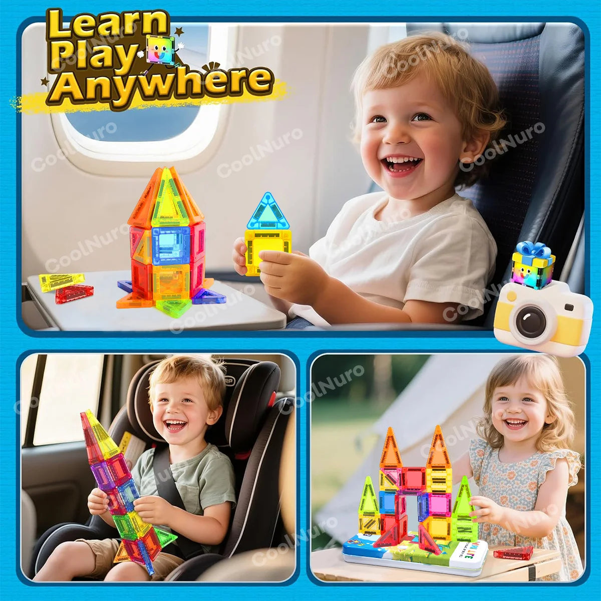 26/38pcs with iron box - Colorful Magnetic Building Blocks set, suitable for kid's learning and education magnetic toys,gifts