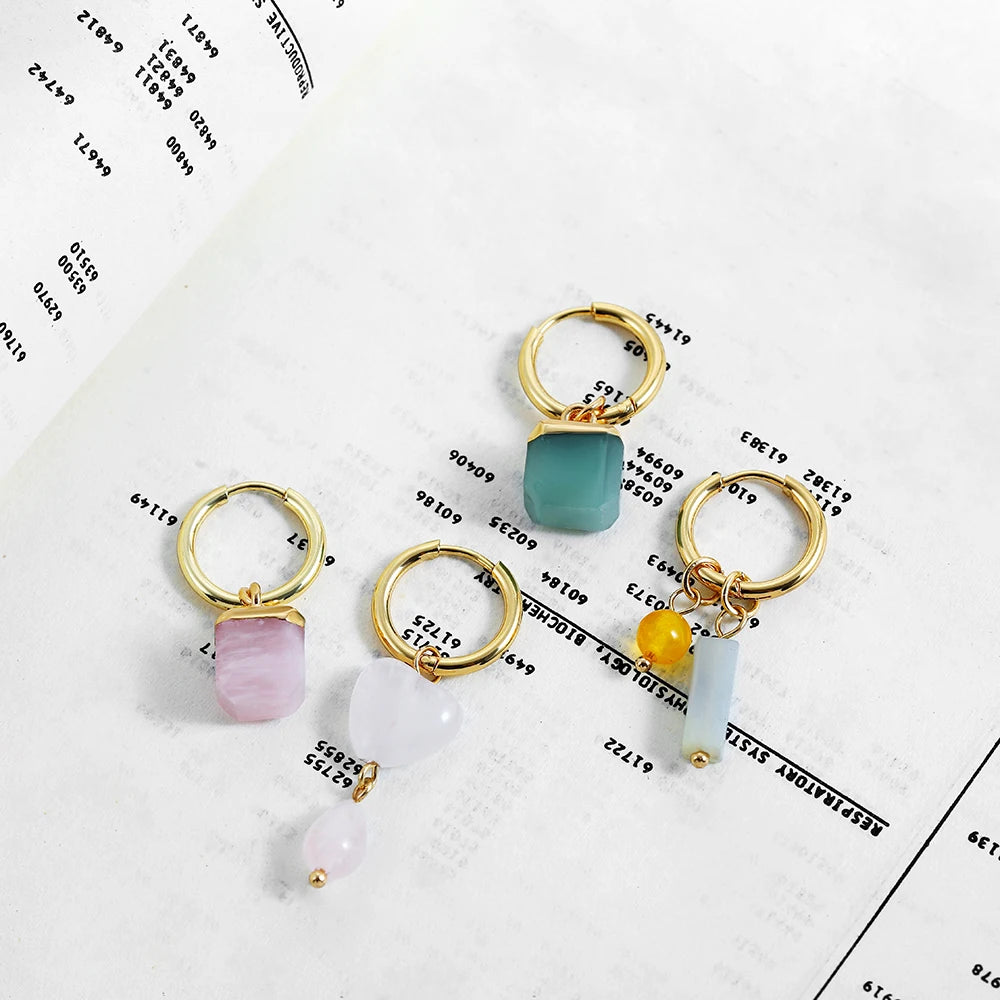 Vintage Natural Stone Agate Classic Drop Earrings Simple Crystal Rectangle Bead Asymmetric Earrings Bohemia Jewelry Female