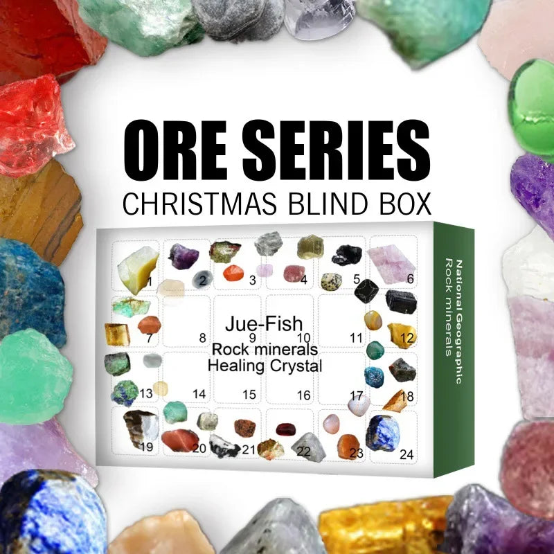 Stone Rock Mineral Collection Advent Calendar 24 Grids Countdown Box Educational Christmas Gift for Kids