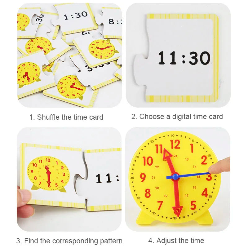 Children Montessori Clock Educational Toys Hour Minute Second Cognition Matching Puzzle Toys Kids Early Preschool Teaching Aid