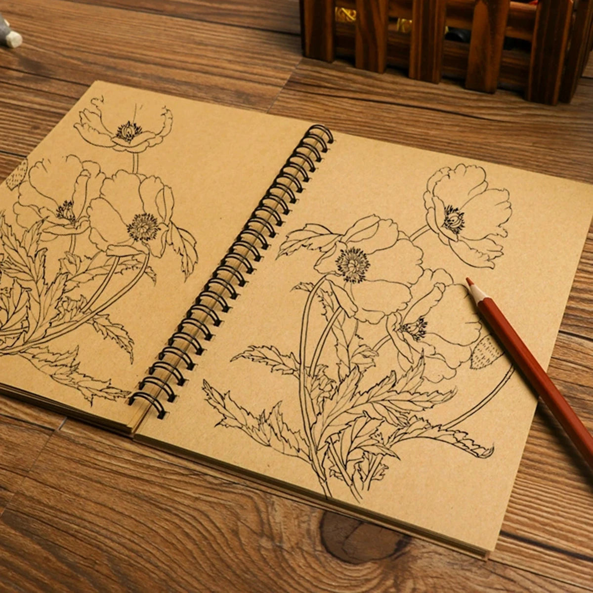 1 Book 50 Sheets Retro Spiral Kraft Paper Notebook Coil Sketchbook Graffiti Drawing Diary Journal Office School Writing Station