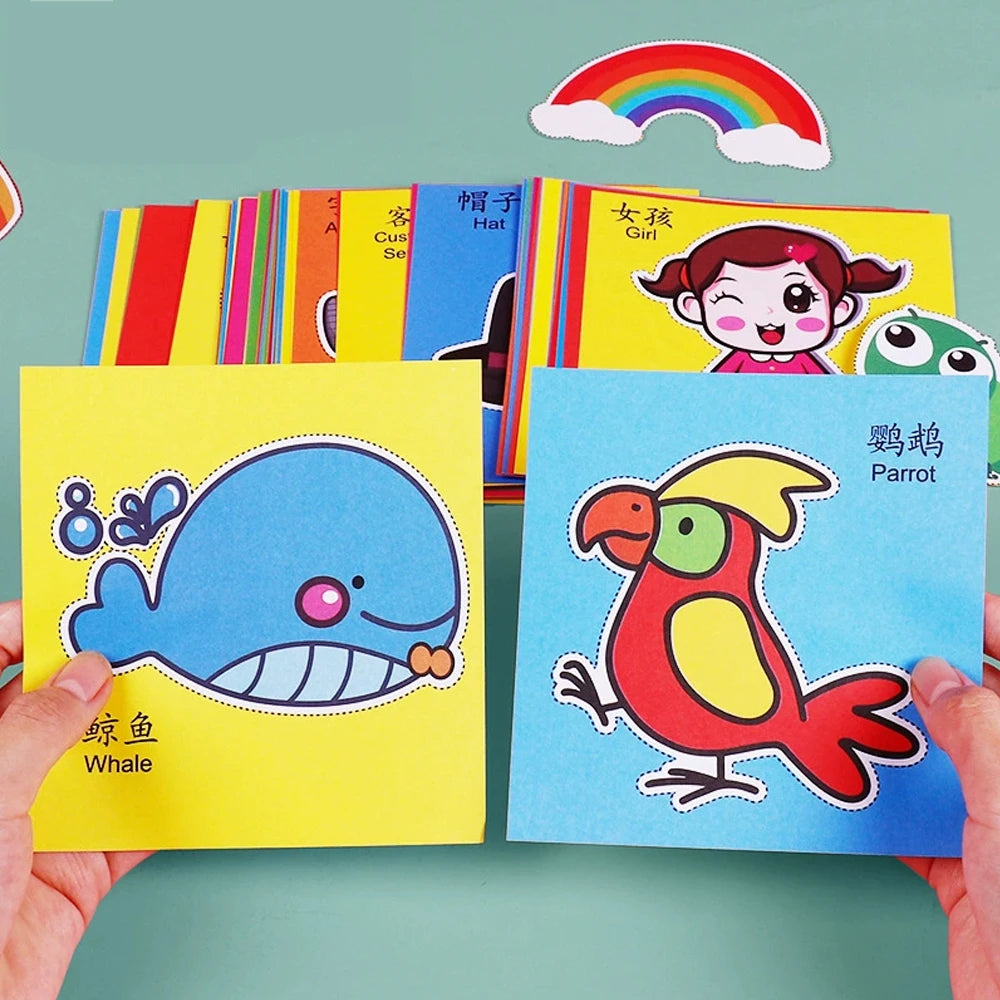 90 Sheets Kids Paper Cutting Book - Animals Fruits Vegetables DIY Educational Art Craft Fine Motor Skills Training for Preschool