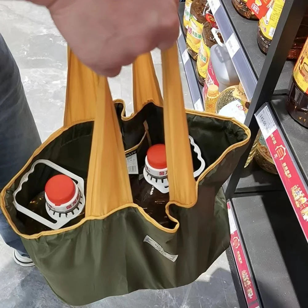 Large Capacity Reusable Shopping Bag Fashion Eco-Friendly Drawstring Grocery Bag Casual Travel Waterproof Shoulder Handbag