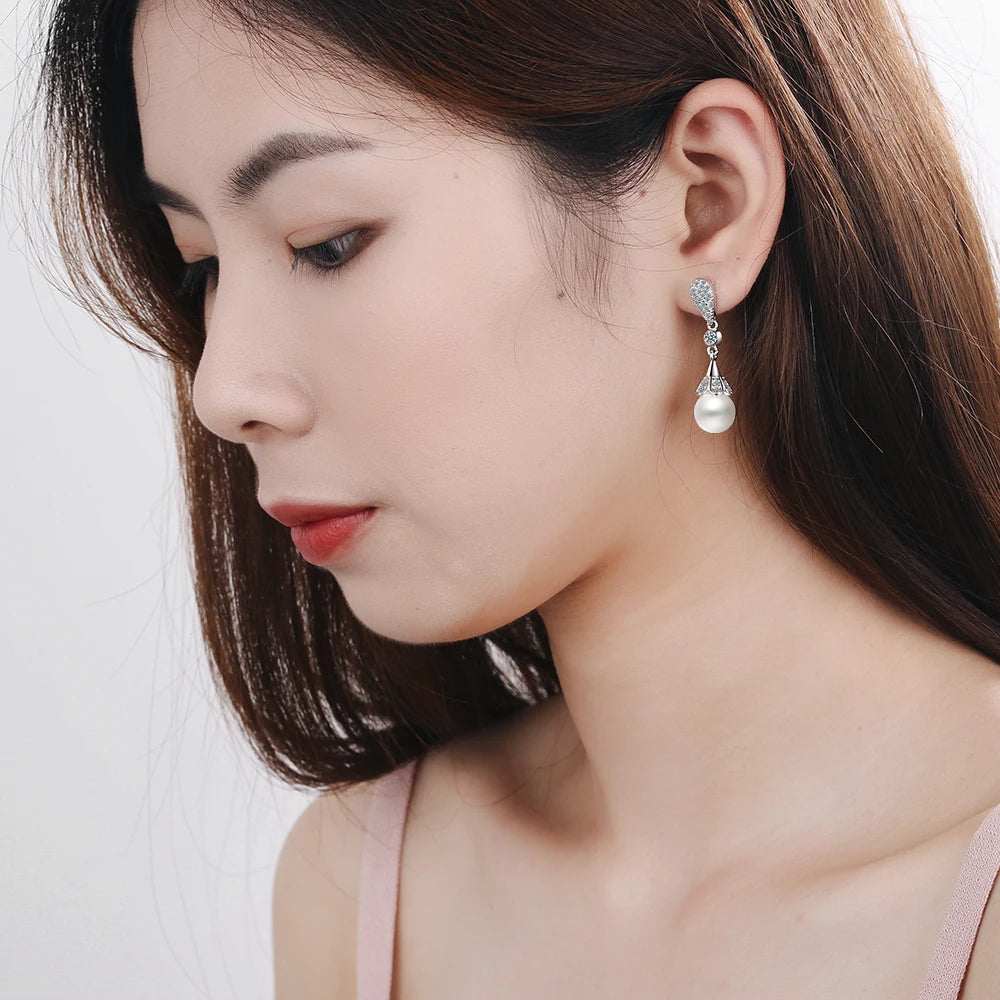 925 Sterling Silver Pearl Jewelry Natural Freshwater Pearl Drop Earrings For Women Silver Wedding Dangle Earring