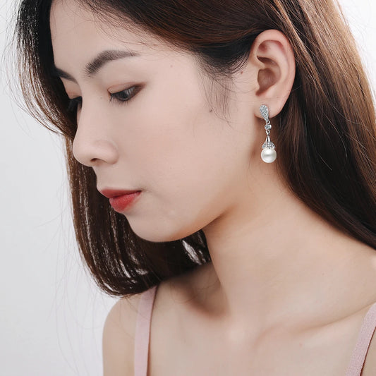 925 Sterling Silver Pearl Jewelry Natural Freshwater Pearl Drop Earrings For Women Silver Wedding Dangle Earring