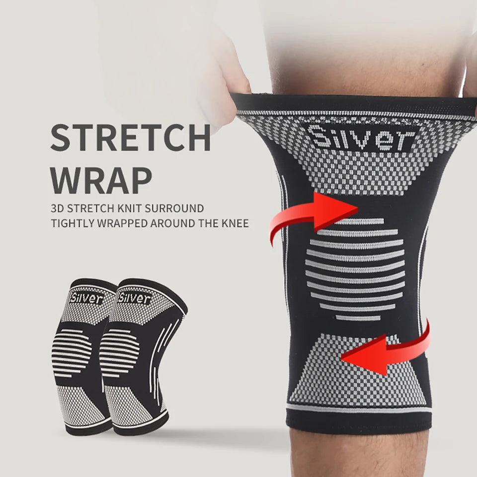 Knitted Knee Pads Elastic Compression Silver Fiber Silver Ion Tightly Wrapped Joint Pain Meniscus Injury Silicone Anti-slip